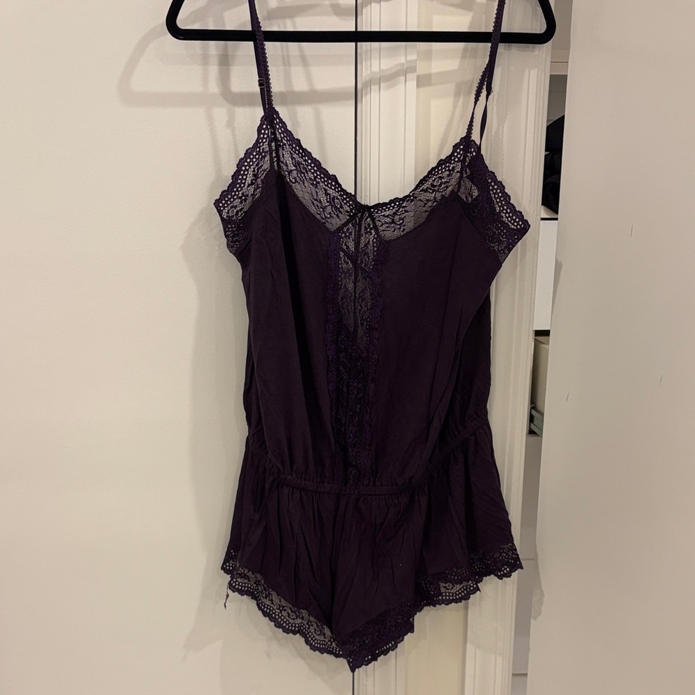 Eberjey Plum Lace-Trim Sleep Romper